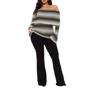 Fashion Nova Off-the-Shoulder Sweater - Gray and Black, XL
